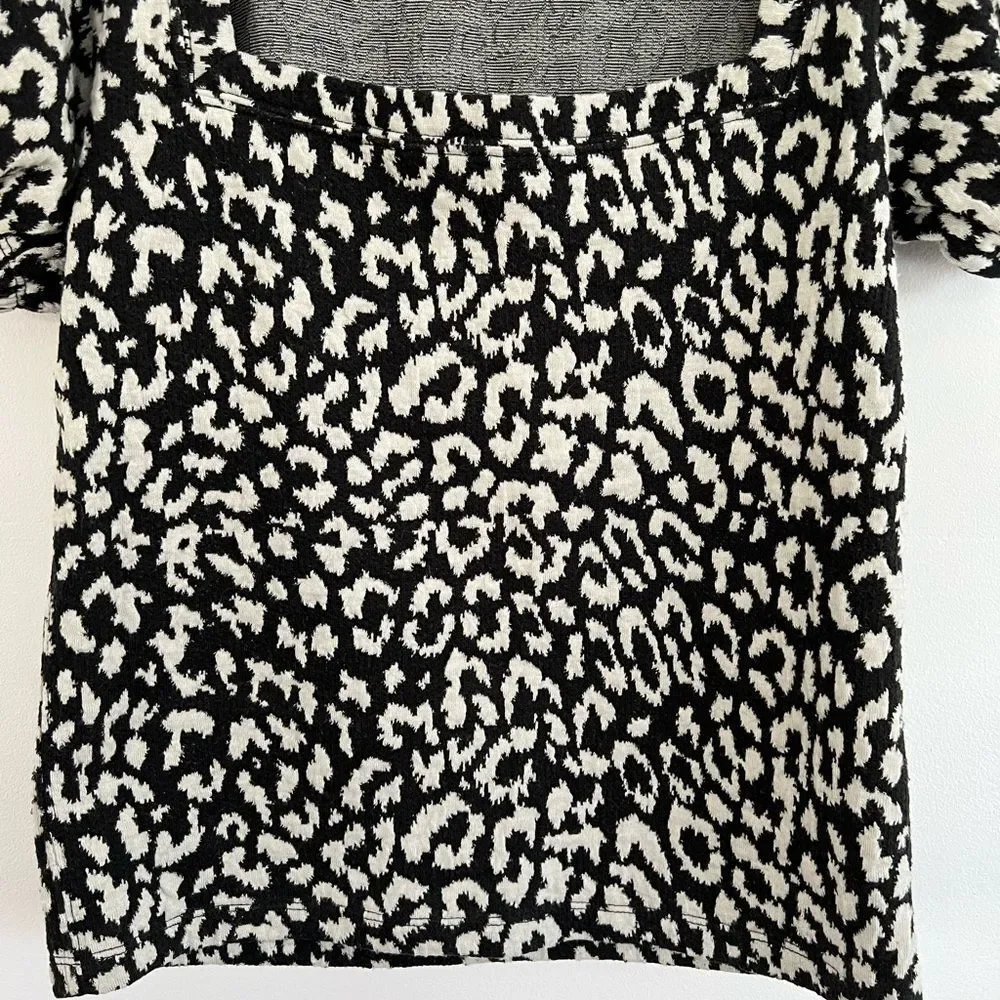 Free People No Type Leopard Print Square Neck Puff Sleeve Top Women's Small